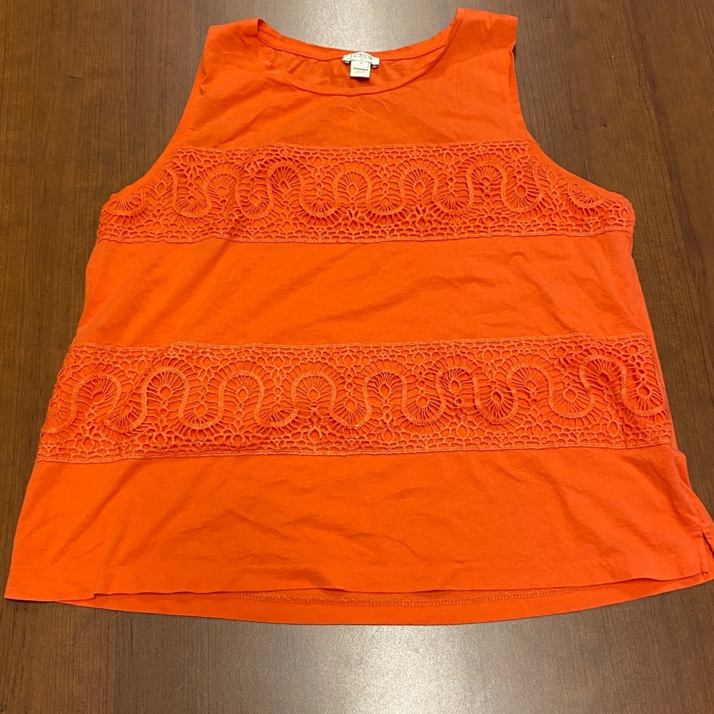 J Crew Sleevless Tank Horizontal Lace Detail Coral M NWOT
